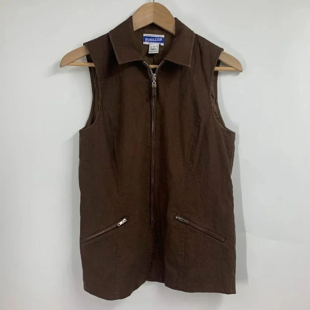 Pendleton Women's Vintage Linen Full Zip Made in Hong Kong Vest Size 4